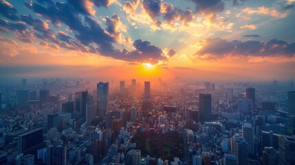 Fototapeta premium photograph of Many bird's eye views of the city. There is light from the sun
