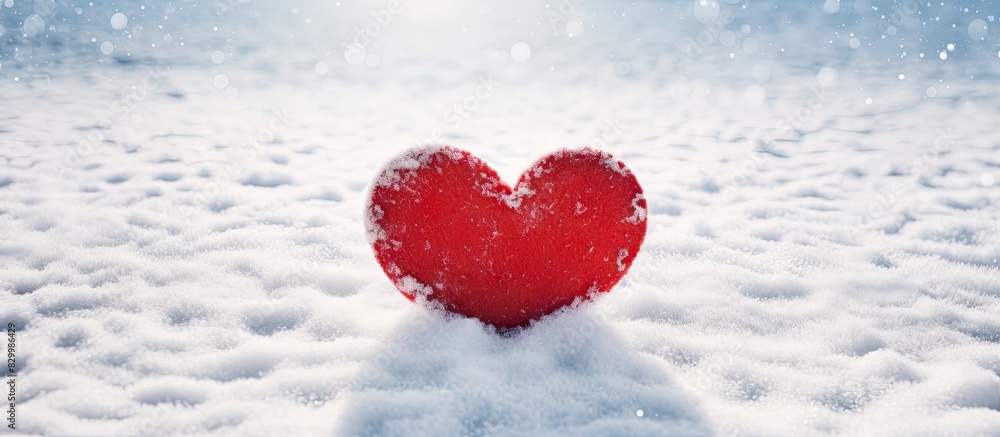 Poster Love is symbolized by a heart shape in the snow on Valentine s Day creating a beautiful and meaningful image with copy space