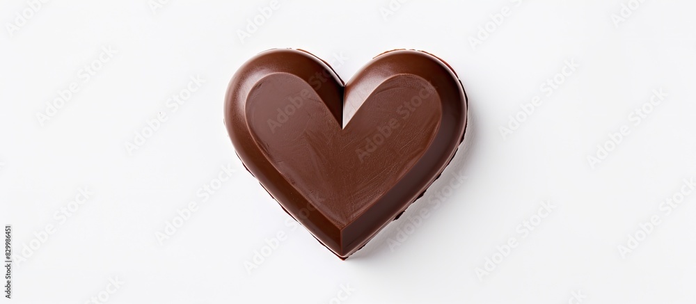 Poster Photo of a heart shaped chocolate on a white background with plenty of space for text or other elements. with copy space image. Place for adding text or design