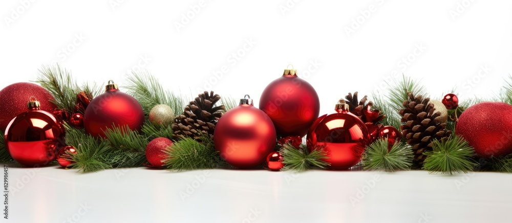 Poster a festive christmas scene featuring ornaments and decorations set against a white background ideal f