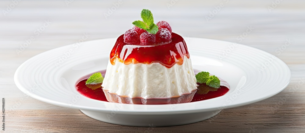 Leinwandbilder a cottage cheese dessert accompanied by jam and sour cream presented on a white plate placed elegant