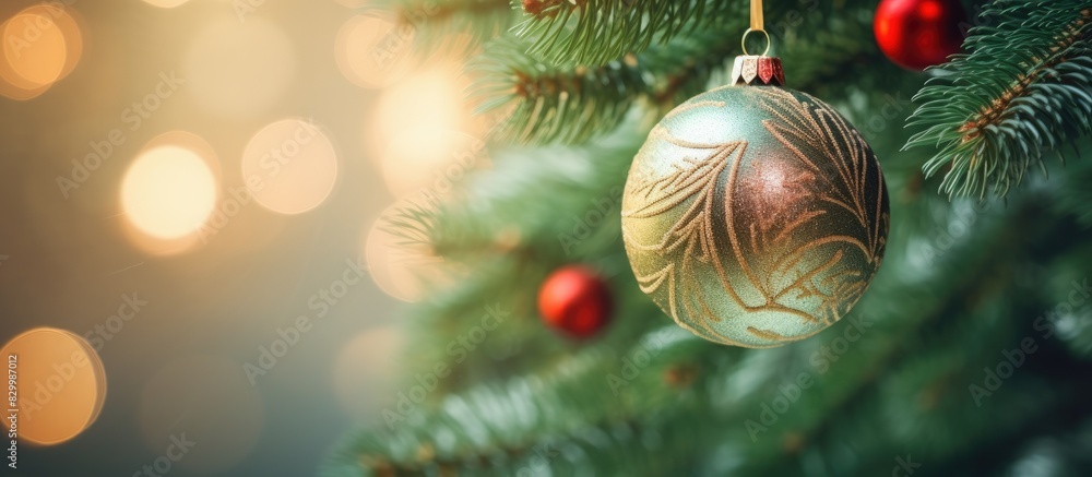 Poster a festive christmas ornament adorning a pine tree creating a delightful copy space image