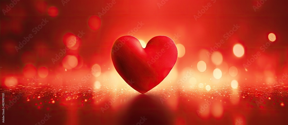 Poster Copy space image featuring a red heart on a vibrant red backdrop accentuated by mesmerizing light effects