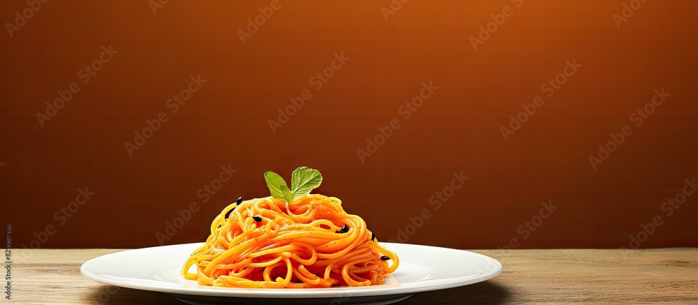 Aufkleber A plate with a copy space image of raw carrot spaghetti placed neatly on a table
