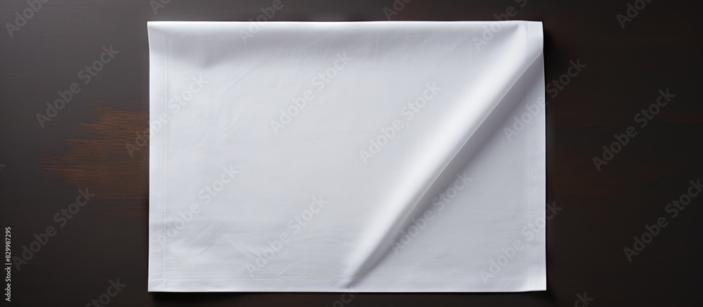 Poster A minimalistic top down perspective of a white kitchen napkin placed on a table with no objects nearby The napkin is neatly folded creating ample blank space for customization