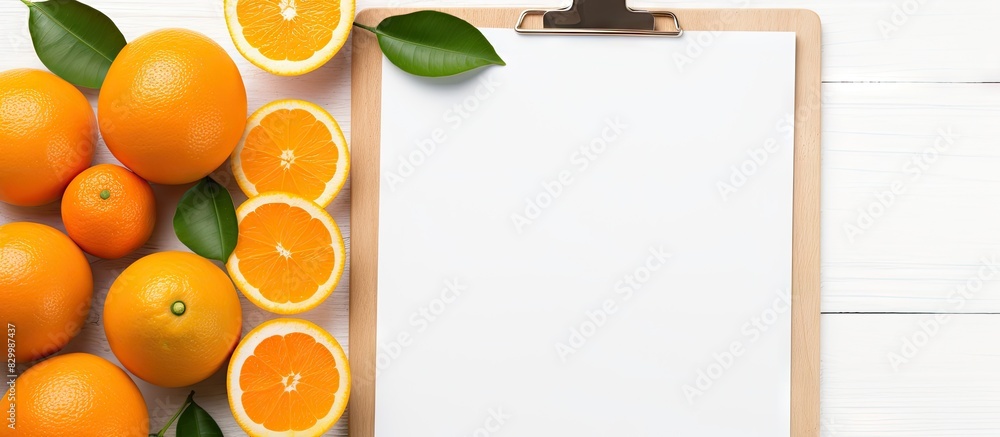 Aufkleber isolated copy space image of a clipboard featuring a vibrant assortment of fresh oranges