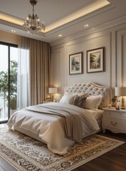 European Style Bedroom with Balcony and Wall Mural