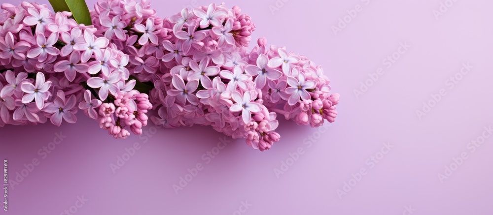 Poster Lilac flowers in a cluster standing alone against a solid color background with plenty of space surrounding them for copy or text
