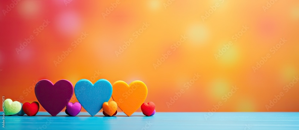 Poster A close up copy space image displaying a colorful background with the word love