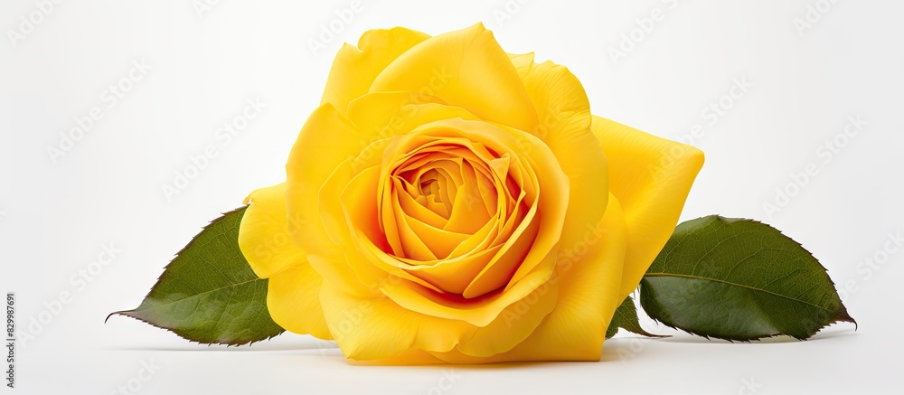 Poster isolated on a white background there is a copy space image of a yellow rose flower head