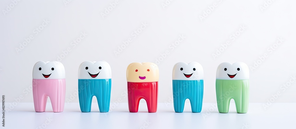 Aufkleber a cute and colorful model of teeth toys displayed on a white background with copy space image
