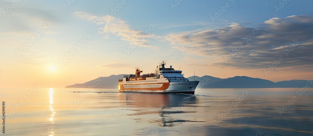 Poster the ferry is pictured departing with empty copy space