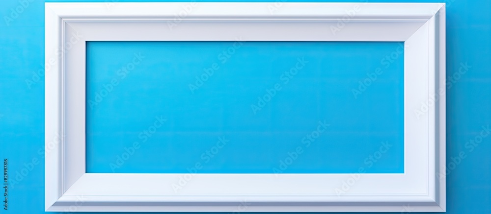 Aufkleber A white picture frame on a vibrant blue background providing ample space for adding text or images There is copy space available for customization