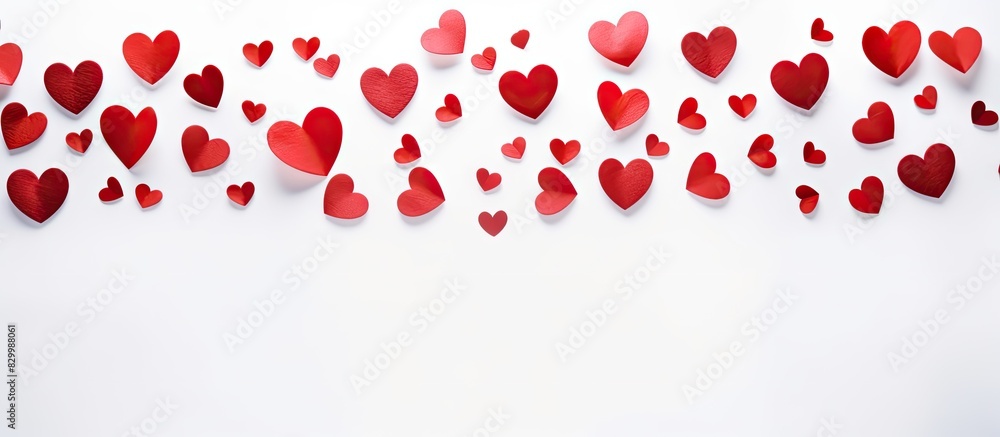 Poster full frame copy space image featuring red hearts on a pristine white background