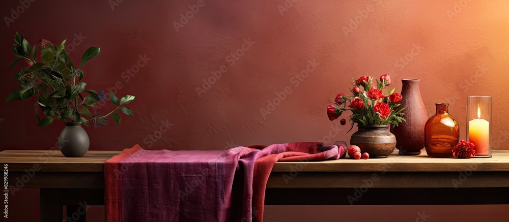 Aufkleber Decorate your table with a copy space image for a personalized touch using a tablecloth and a free space backdrop