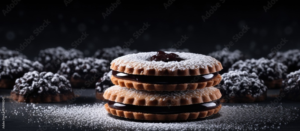 Aufkleber Black canvas with linzer cookies as a copy space image