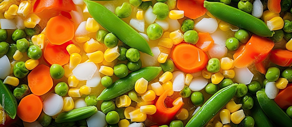 Aufkleber a mix of frozen vegetables containing corn carrots and green peas ideal for various recipes with a b