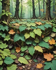 surface made of leaves, with its delicate veins and vibrant green color 