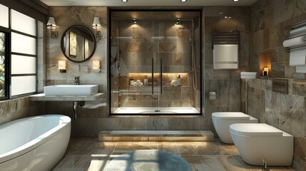 Modern Bathroom Design with Bathtub, Shower, and Vanity