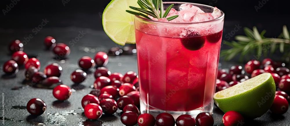 Poster a festive holiday drink made with cranberries lime and rosemary perfect for christmas celebrations a