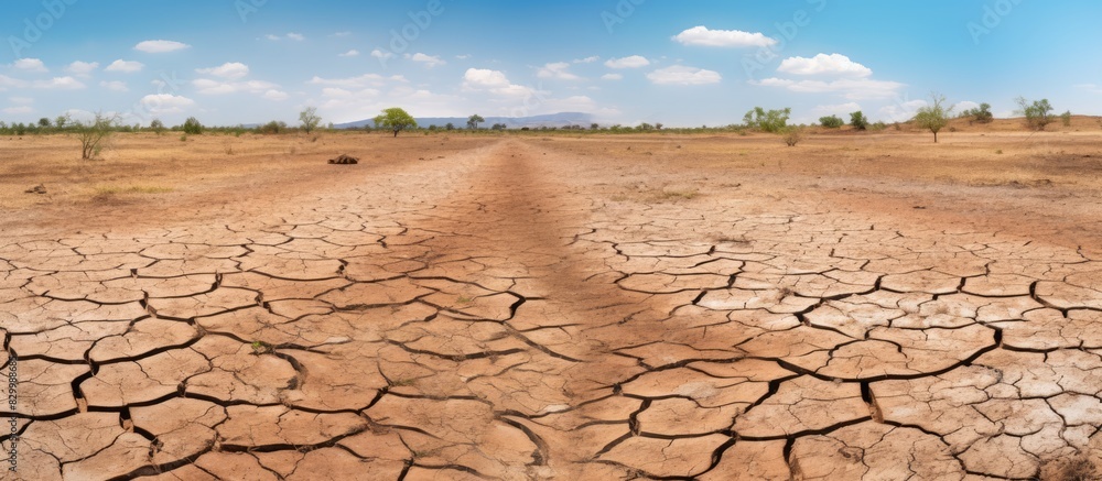 Poster during the extremely dry season the terrain becomes arid with minimal water broken soil and scarce v
