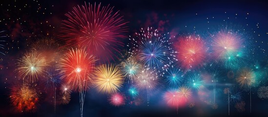 Fototapeta premium A firework display at night creates an abstract background with ample space for adding text or other elements