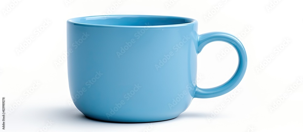 Poster a coffee cup with a perfect blue color is seen in a close up shot on a white background providing am