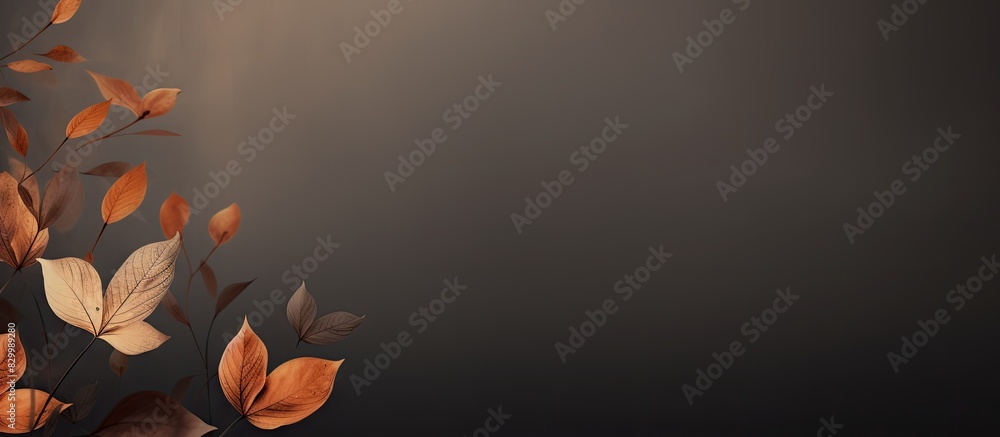Poster A dark autumn background featuring leaves and brown flax with empty space for text or images. with copy space image. Place for adding text or design