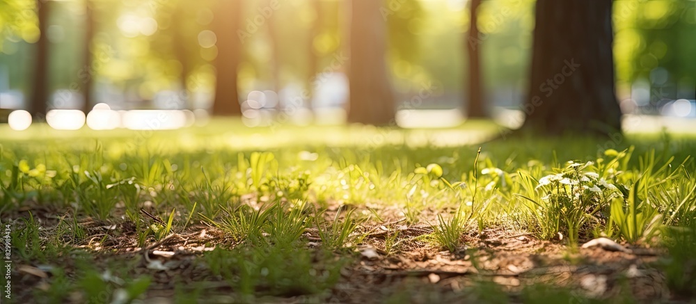 Aufkleber A close up view of the ground in a sunny spring park with ample copy space for images