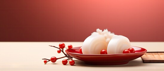 A decorative Kagami mochi for New Year celebrations with ample copy space image to capture the traditional Japanese delicacy