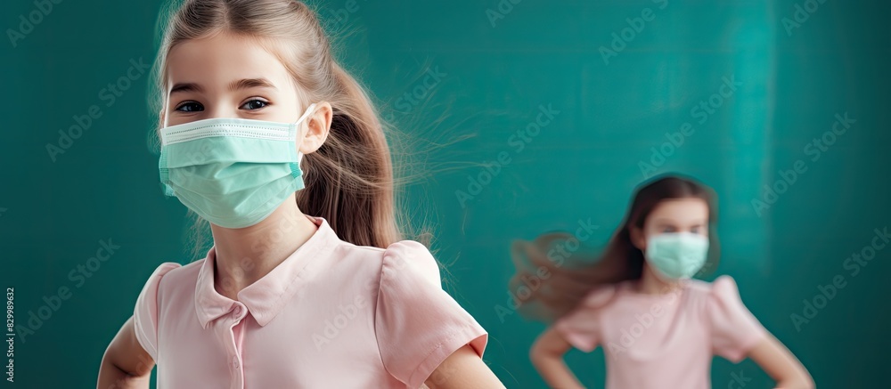Poster a joyful young student happily removes her face mask in preparation for school creating a captivatin