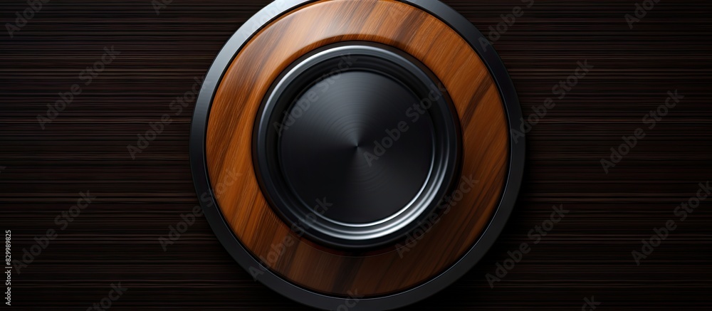 Poster A button with On Off functionality displayed on a black background with a wooden texture providing ample space for text or other visual elements