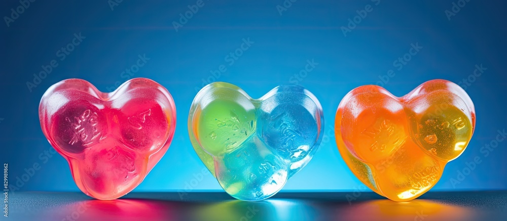 Aufkleber close up of three gummy hearts with copy space image in the middle