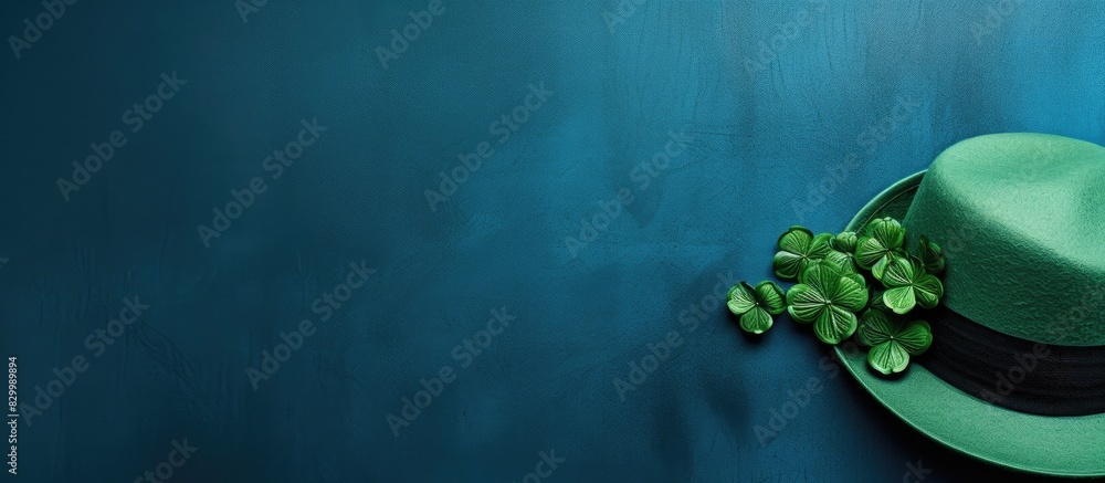 Aufkleber an irish themed background adorned with a small green hat featuring a shamrock on a blue cloth provi