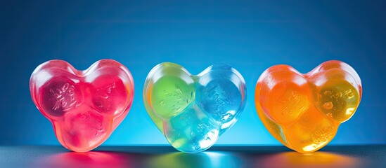 Close up of three gummy hearts with copy space image in the middle - Powered by Adobe