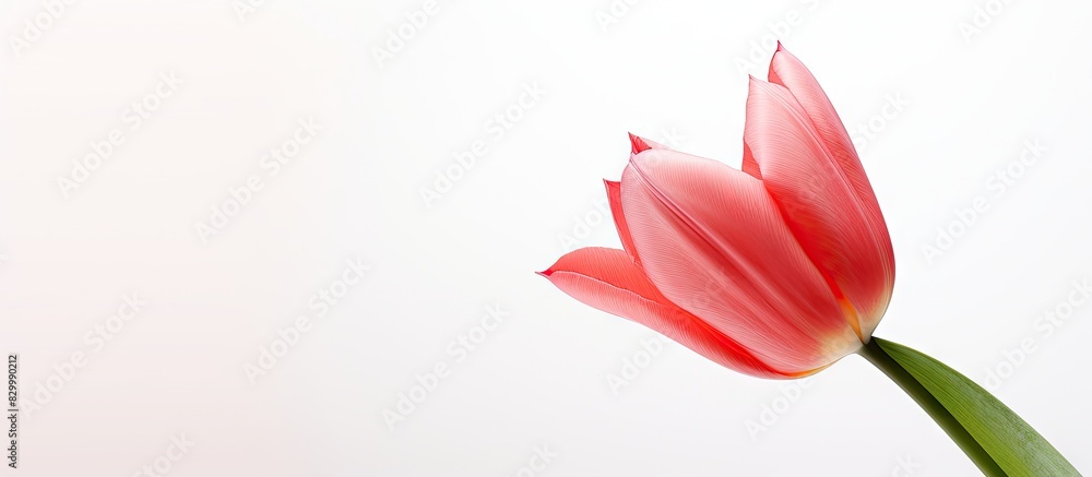 Poster a close up copy space image featuring a beautiful tulip flower against a clean white backdrop