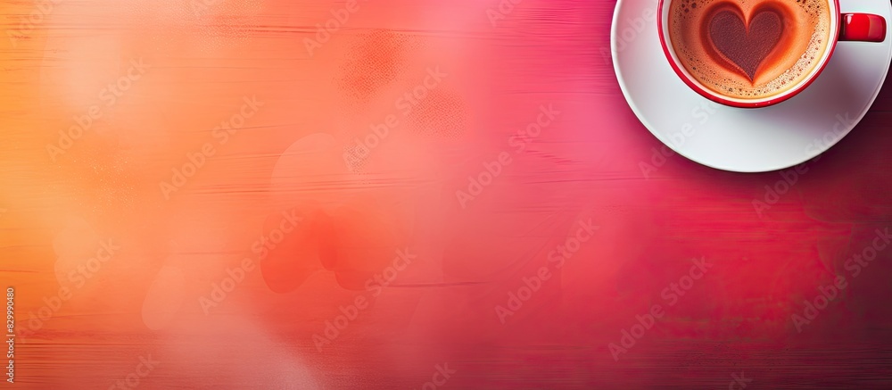 Poster valentine s day greeting card with a cup of coffee on a colorful background offers ample copy space 