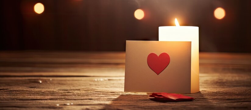 A card conveying eternal love featuring an empty space for personalized messages set upon a rustic wooden background accompanied by soft lighting. with copy space image