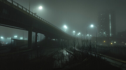 Fototapeta premium Foggy Overpass and City Lights - Liminal Image