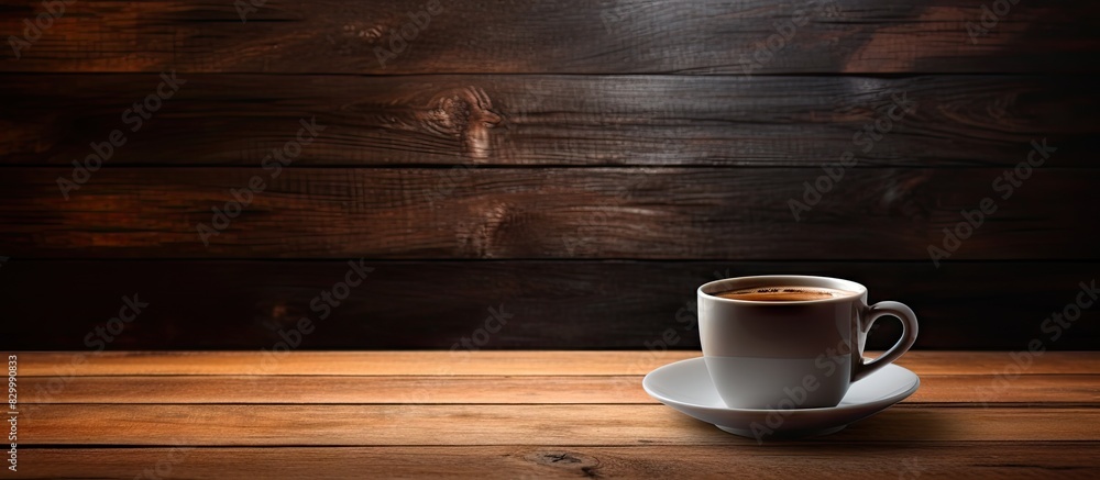 Aufkleber dark wooden background with a blank cup perfect for displaying copy space image