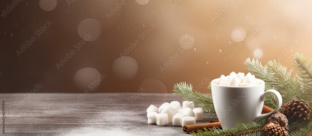 Poster a cozy christmas and new year holiday concept captured in a copy space image featuring a steaming cu
