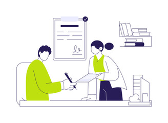 Signing contract with architect abstract concept vector illustration.