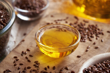 Flax seed oil in a glass bowl