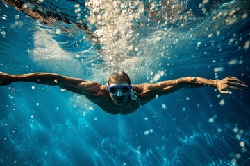 Swimmer's Perfect Streamlined Position and Form During Backstroke Start Underwater