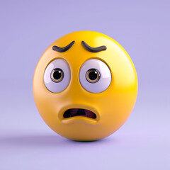 A 3D luxury yellow face emoji with a puzzled look, tilted head and raised eyebrows, isolated on a lavender background.