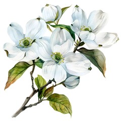 Delicate Dogwood Blossoms in Watercolor