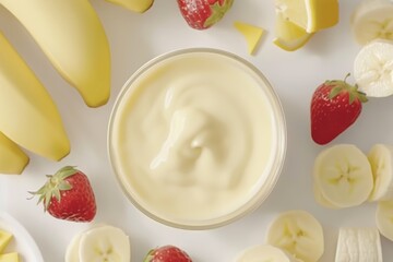 Glass of orange juice with assorted fruits, symbolizing fresh and healthy drinks in a vibrant, colorful setting.