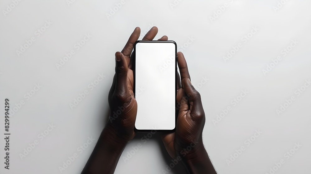 Poster minimalistic image of hands holding a modern smartphone. simple photo design. clean background with 
