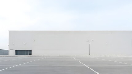 Minimalist Architectural Exterior of White Concrete Building in Vast Open Industrial Space