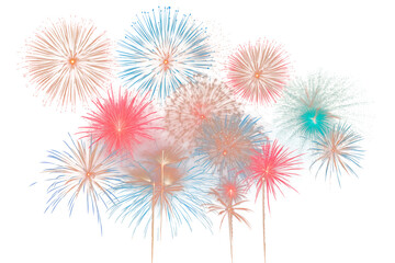 festive fireworks on an isolated transparent background. Fireworks png, salute, explosion png